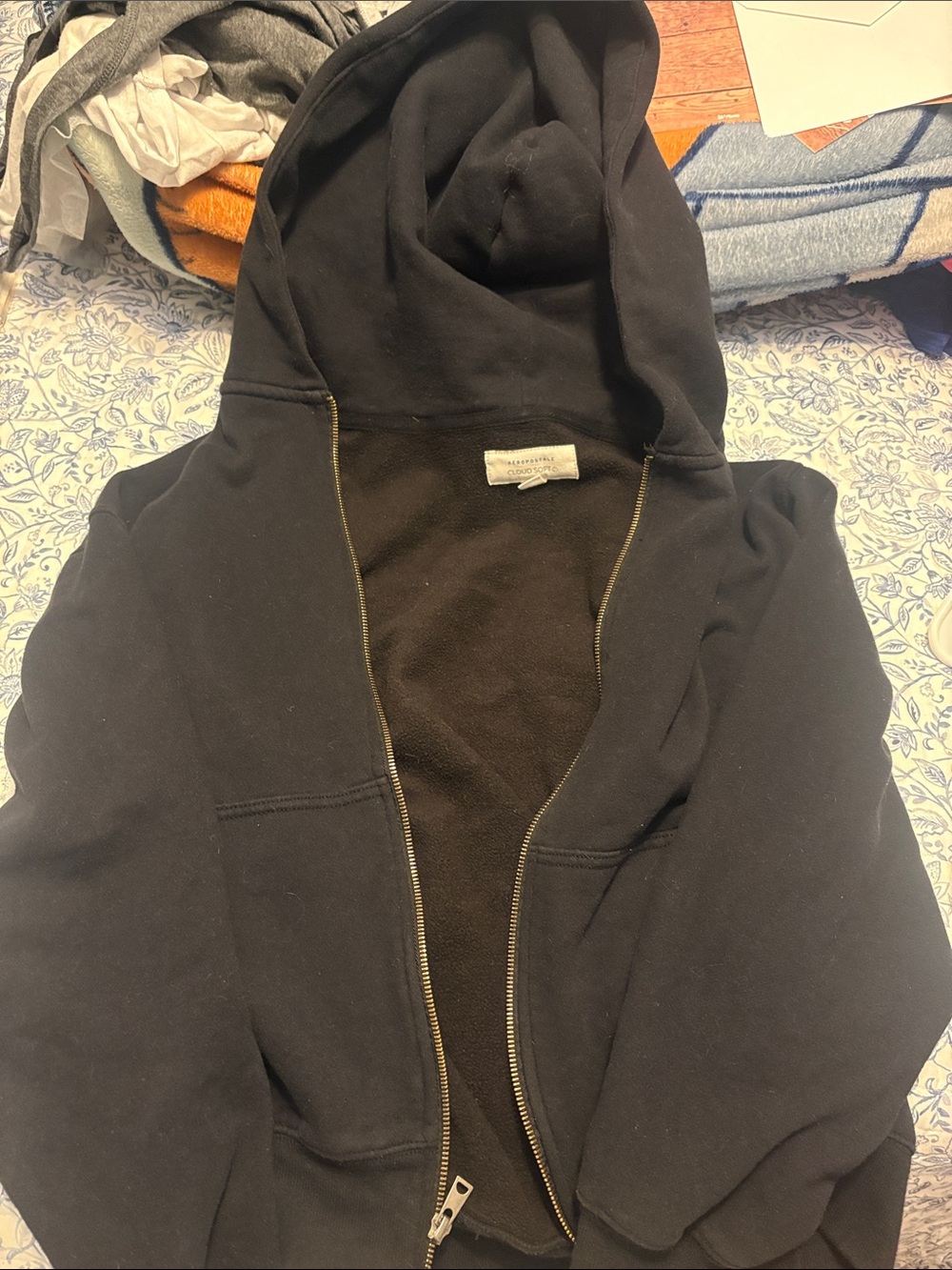 Black Zip-Up Hoodie Jacket - Aeropostale